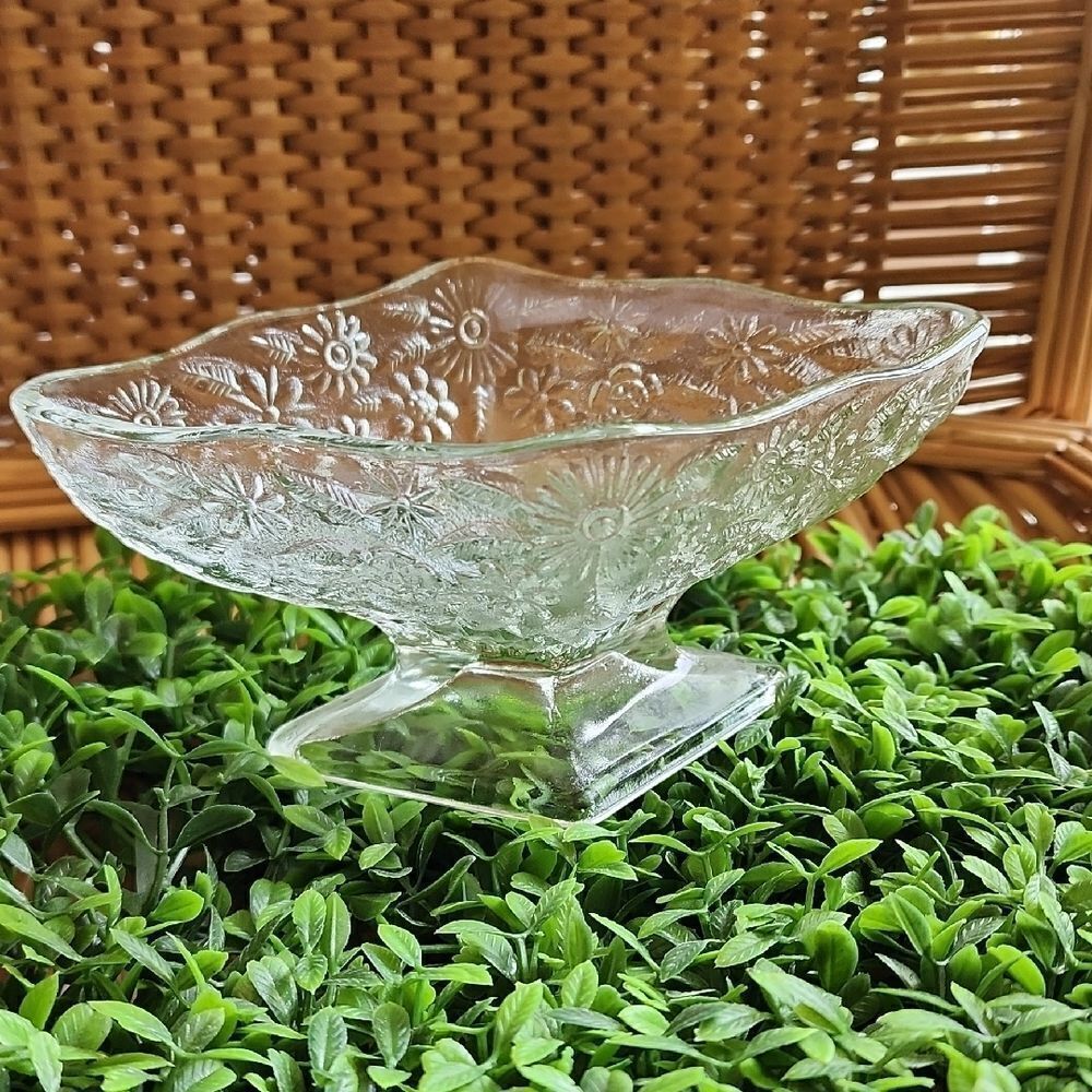 Vintage Diamond Shaped Pressed Glass Footed Bowl Coq uette Bridal